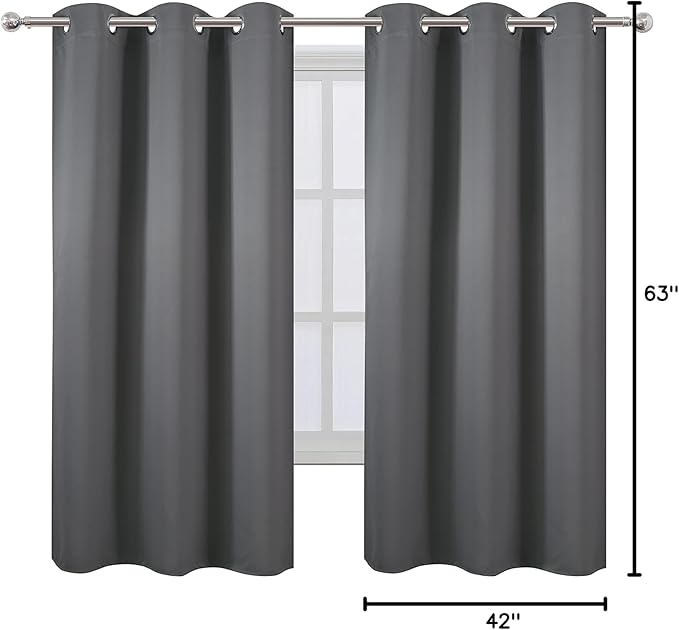 LEMOMO Grey Blackout Curtains 42 x 63 Inch Length/Set of 2 Curtain