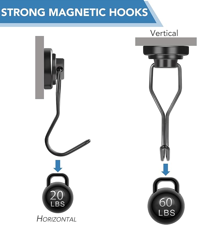 DIYMAG Swivel Swing Magnetic Hooks,Black Strong Heavy Duty Neodymium Magnet Hooks - Great for Your Refrigerator and Other Magnetic Surfaces