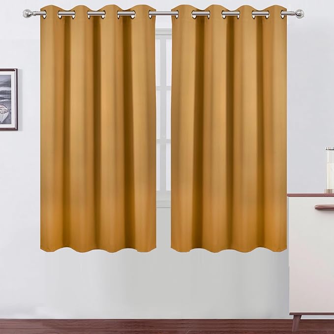 LEMOMO Mustard Yellow Blackout Curtains 52 x 63 Inch Length/Set of 2 Curtain