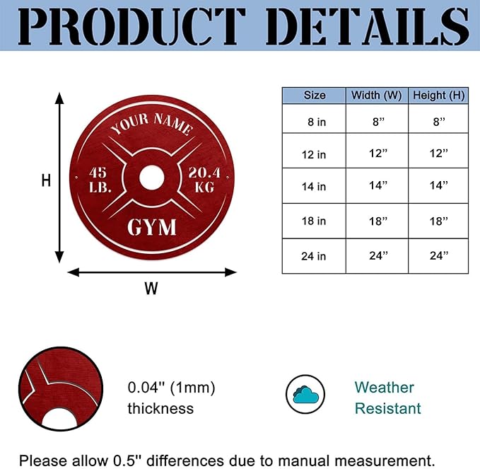 Personalized Home Gym LED Tin Metal Sign Multiple Sizes, Weight Lifting Exercise Workout Room Training Fitness Center Motivational Inspirational Quotes Decor Wall Art Hanging Accessories (09 w/o LED)