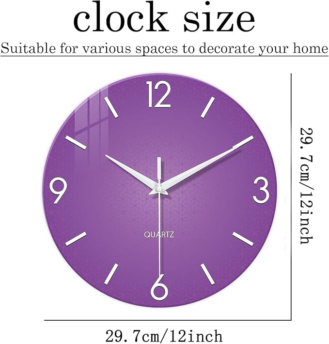 XFM Purple Wall Clock for Girls Bedroom Analog Simple Wall Clocks Battery