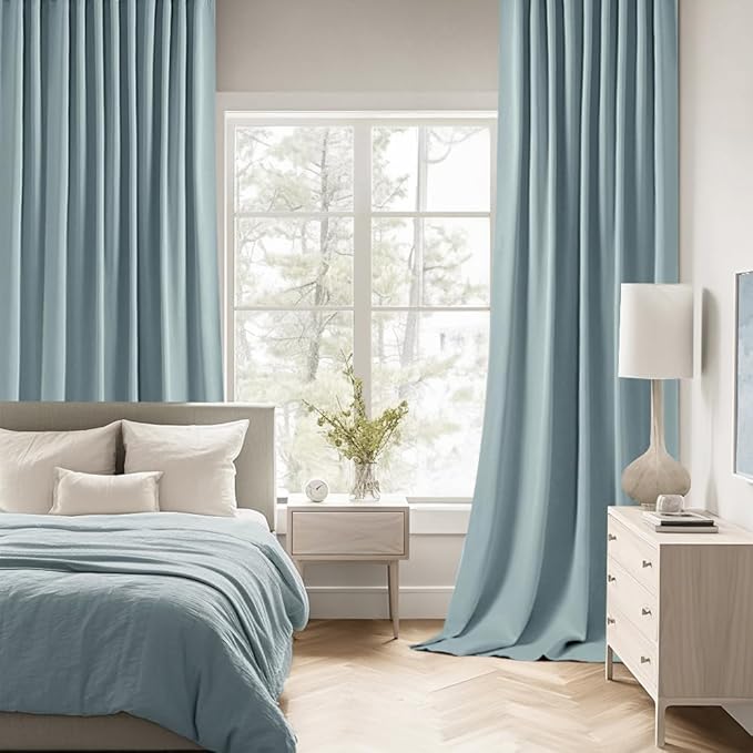 MIULEE Slate Blue Back Tab Blackout Curtains 72 Inches Long 2 Panels Set