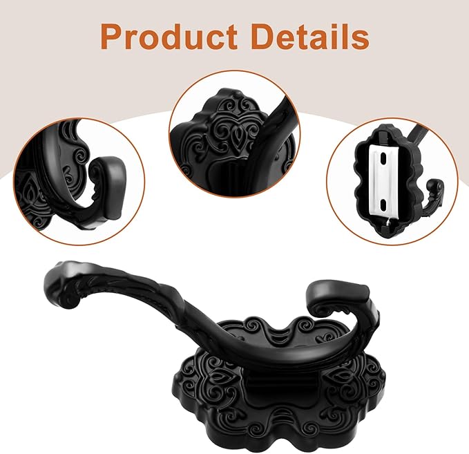 Zonon 4 Pcs Black Wall Hooks Set Vintage Coat & Towel Hooks