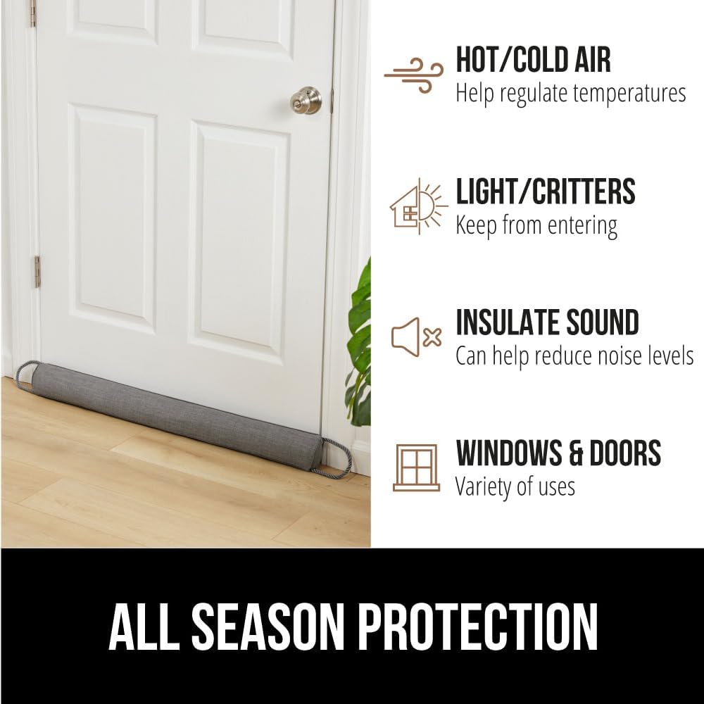 GORILLA GRIP Door Draft Stopper for Bottom of Doors, Weather Stripping Seal Blocks Hot Air, Noise, Bugs, Keeps Cold AC in, Sound Proofing Easy Install Gap Filler, Home Essentials, 32 Inch 2 Pack, Gray