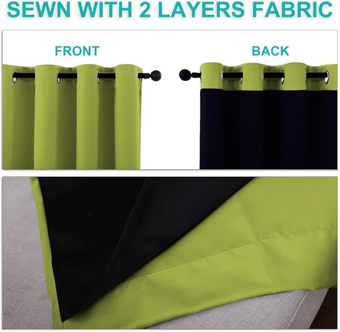 NICETOWN 100% Blackout Window Curtain Panels, Fresh Green, 2 Pieces, 62-inch