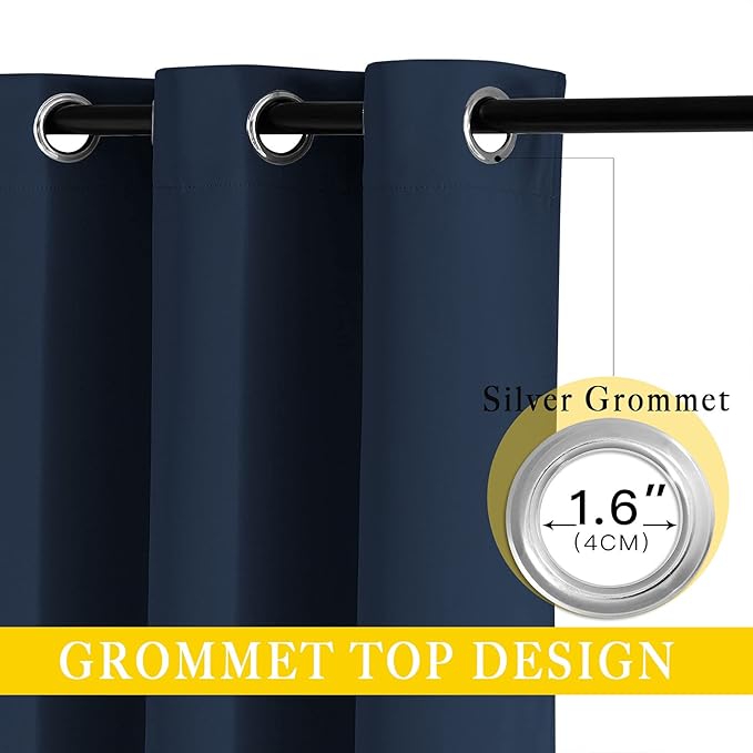 NICETOWN Navy Blue Blackout Room Divider Curtains 90 inch Length, Grommet