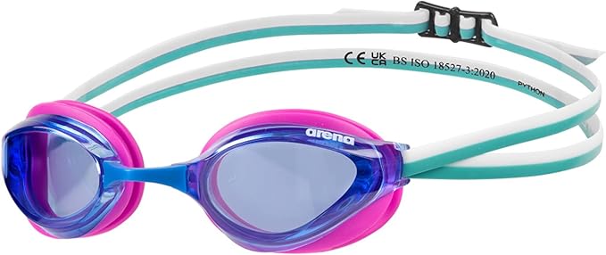 ARENA Unisex Python Racing Swim Goggles for Men and Women Anti-Fog No Leak Max Comfort Dual Strap, Mirror/Non-Mirror Lens