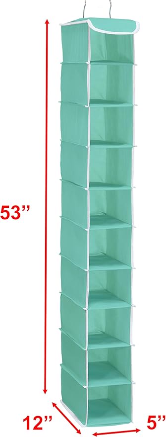 Simple Houseware 10 Shelves Hanging Shoes Organizer Holder for Closet, Turquoise