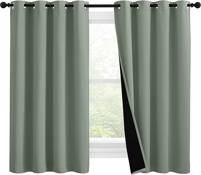 NICETOWN 100% Blackout Curtains 57 inches Long, Double-Deck Completely Blackout
