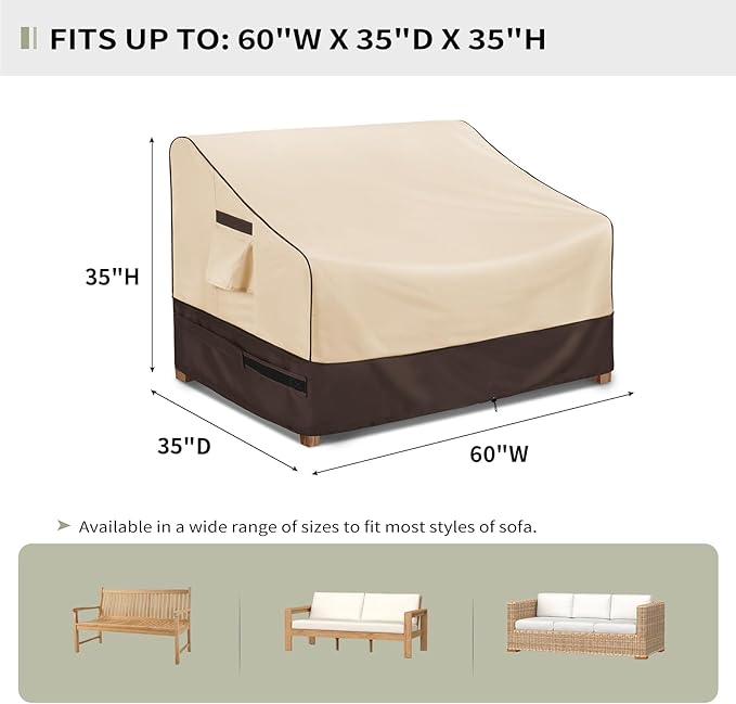KylinLucky Outdoor Patio Sofa Cover fit 60 x 35 x 35 inch, 59 x 34, 58 x 33 Waterproof Weatherproof Heavy Duty 600D Garden Furniture Cover for Outside Sofa Couch