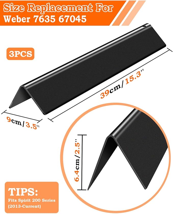 7635 Flavorizer Bars 15.3 Inch for Weber Spirit Grill Parts Spirit 200 & GS4 Spirit II 200 E/S210 Grill Parts with Front Control, 3 Pcs Grill Flavor Plate for Weber 69785 68949