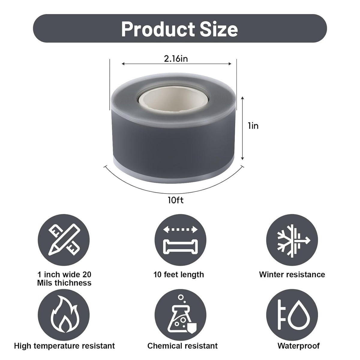Self Fusing Silicone Tape 4 Rolls 1 in x 10' Grey Waterproof Rescue Tape Rubber Leak Silicone Self-amalgamating Tape for Plumbing, Sealing Pipes, Hose Repair, Outdoor Coax and Tool Fixation