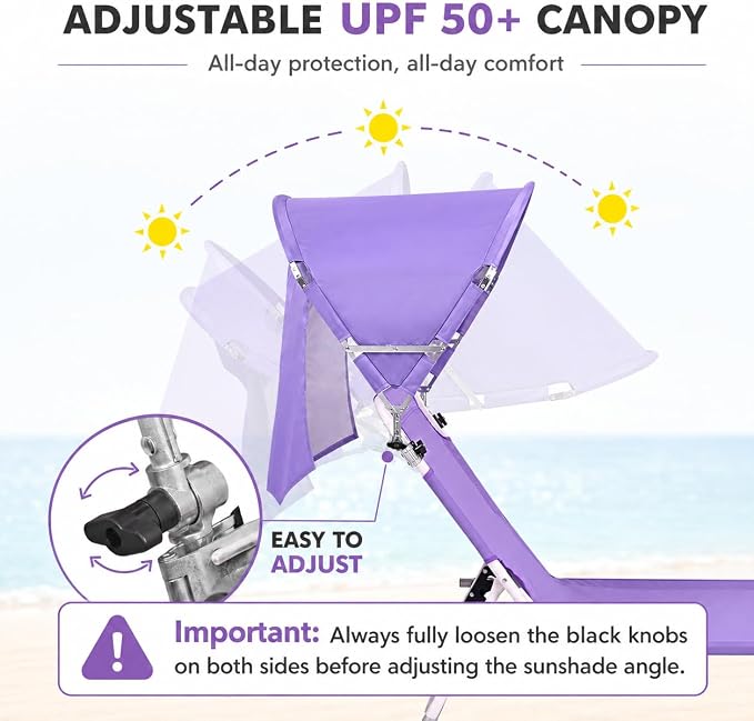 Oversized Extra Wide Tanning Chair with Sun Canopy Face Hole Padded Adjustable Washable, Heavy Duty Layout Folding Lounge Chair for Outside Beach Reading Sunbathing, UPF 50+, XL, Plus Size, 330 LBS