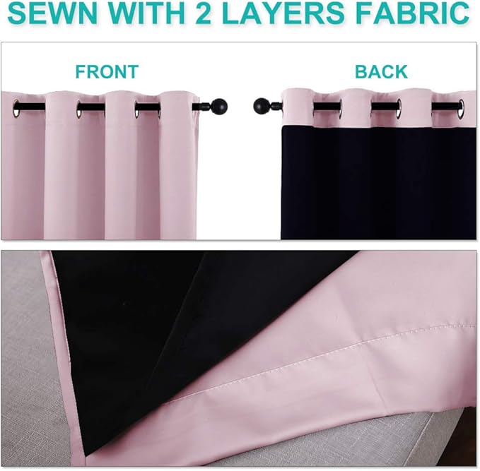 NICETOWN 100% Blackout Window Curtain Panels, Baby Pink, 2 Pieces, 42-inch Wide