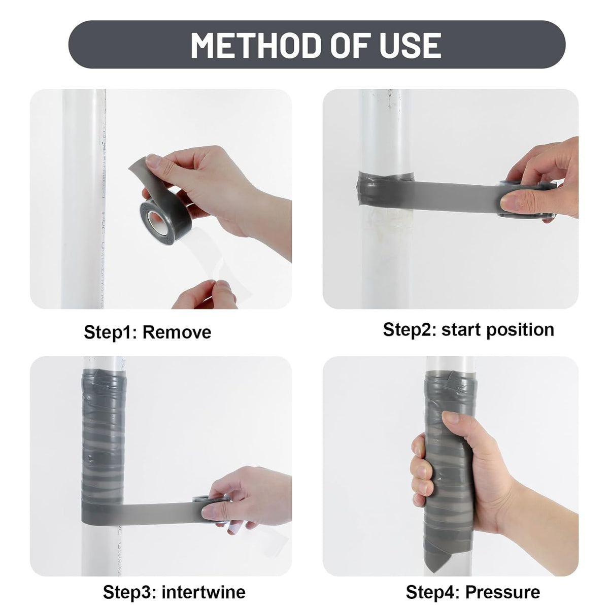Self Fusing Silicone Tape 4 Rolls 1 in x 10' Grey Waterproof Rescue Tape Rubber Leak Silicone Self-amalgamating Tape for Plumbing, Sealing Pipes, Hose Repair, Outdoor Coax and Tool Fixation