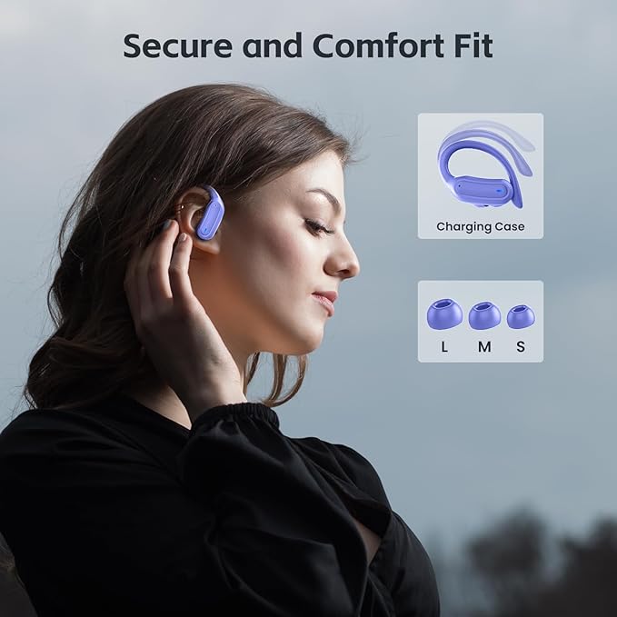 Wireless Earbuds, Bluetooth 5.4 Headphones, True Wireless Stereo Earphones with IPX7 Waterproof, Noise Cancelling Mic, Fast Charging and Comfort Fit Ear Buds for Sports/Workouts - Purple