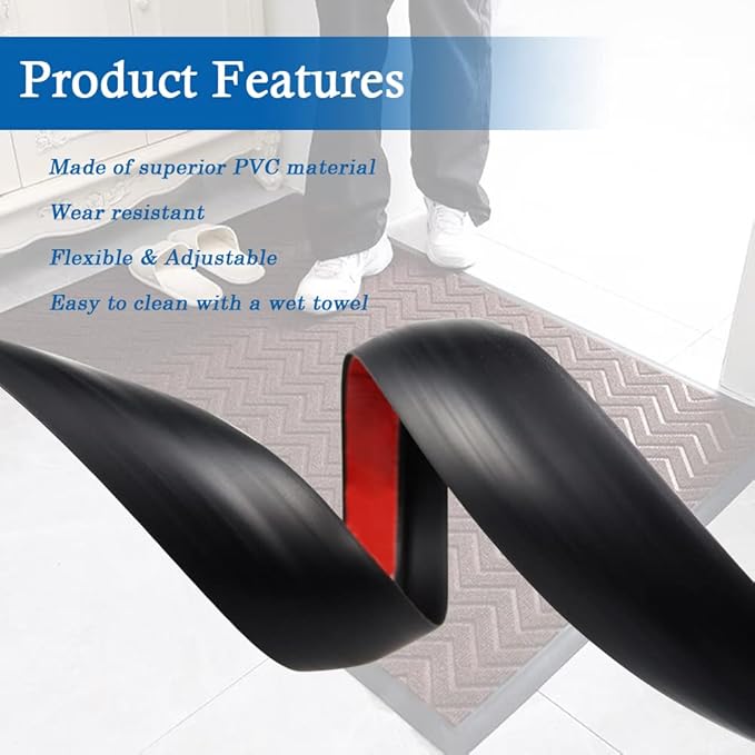 Floor Transition Strip Self Adhesive Carpet & Flooring Transitions Edging Trim Strip PVC Threshold Transitions Suitable for Threshold Height Less Than 5mm (6.56Ft, Black)