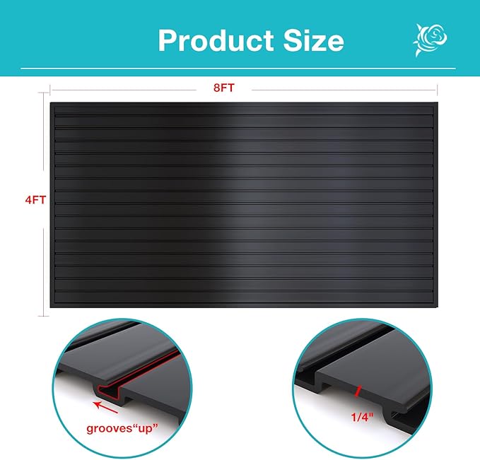 NeatiEase Slatwall Panel Wall Storage Systems, 4 x 8ft Slat Wall Paneling Garage Wall Organizer, Heavy Duty Wall Mounted PVC Wall Rack (Black)
