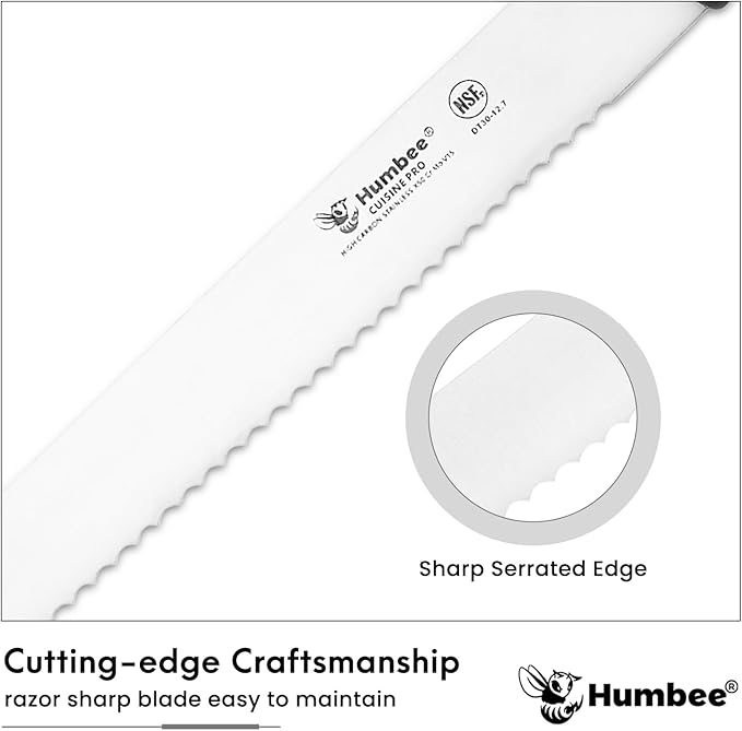 12-Inch Serrated Bread Knife, Premium High Carbon Stainless Steel Blade Knife for Bread with Ergonomic Handle, NSF Certified, DT-30 Series, Black