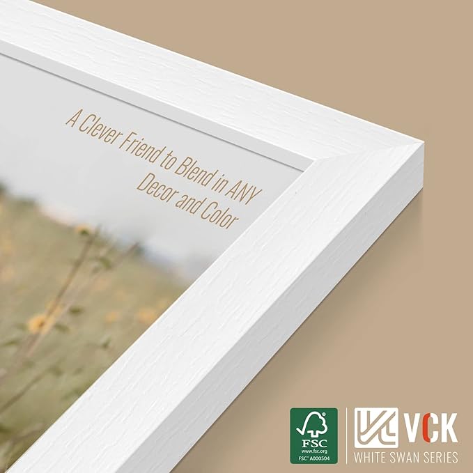 VCK 11x17 Picture Frame Set of 4 - White, Gallery-Quality Wood Poster Frames, 1.1-Inch Wide Border, Polished Plexiglass, Vertical or Horizontal Wall Display for Photo/Art/Prints, White