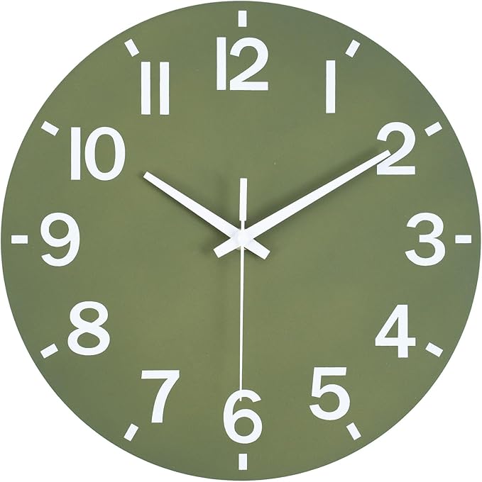 HZDHCLH Wall Clock 8 Inch Silent Non Ticking Wood Battery Operated Green Wooden