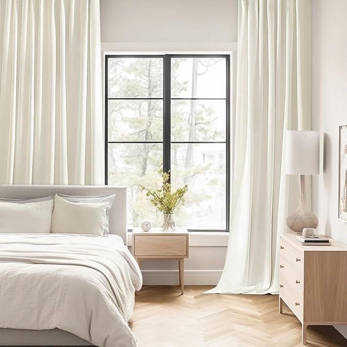 MIULEE Cream Back Tab Blackout Curtains 84 Inch Length 2 Panels Set