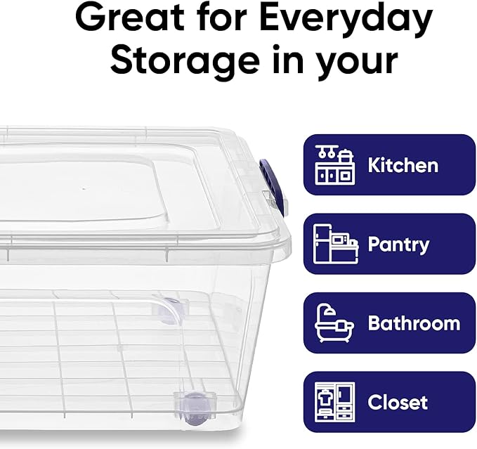 Superio Storage Bins with Lids, Clear Plastic Containers for Organizing, Stackable Totes, BPA Free, Odor Free, Organizer Boxes for Home, and Dorm (2 Pack, 42 Quart)