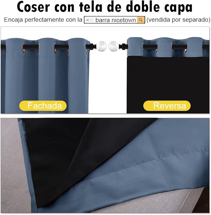 NICETOWN Stone Blue 100% Blackout Curtains