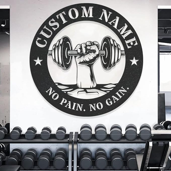 Custom Gym Metal Sign Personalized Workout Room Wall Art, Fitness Powerlifting Home Garage Center Motivational Decor, Gift for Women, Men, Dad, Papa, Grandpa, Mother, Sister, Girls, Modern Mount