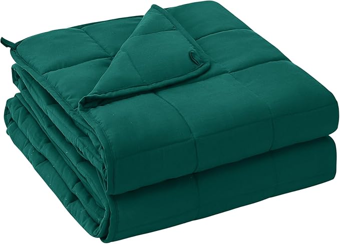 yescool Weighted Blanket for Adults (15 lbs, 48" x 72", Dark Green) Cooling Heavy Blanket for Sleeping Perfect for 140-160 lbs, Twin Size Breathable Blanket with Premium Glass Bead, Machine Washable
