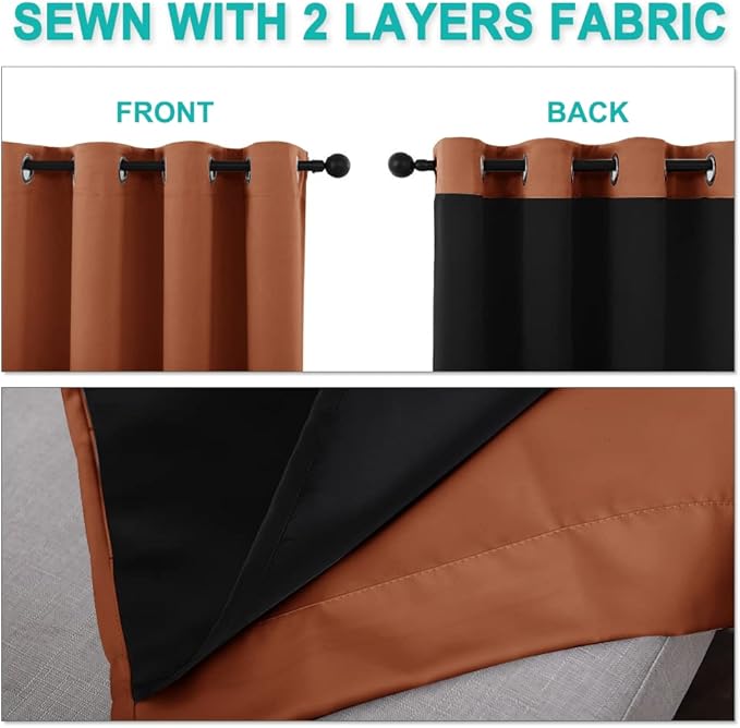 NICETOWN Full Shade Curtain Panels, Burnt Orange, Pair of Thermal Insulated &