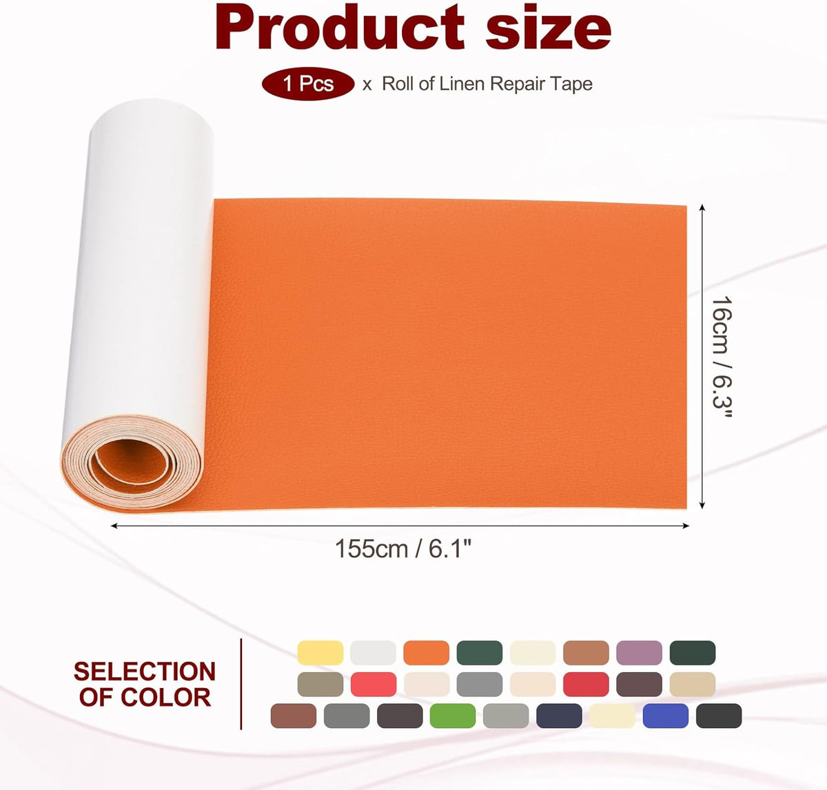 PATIKIL Leather Patches Tape for Furniture, 6.3 x 61 Inch Self Adhesive Vinyl Leather Repair Kit Cover Sheet for Couch, Sofa, Car Seats, Office Chair, Orange