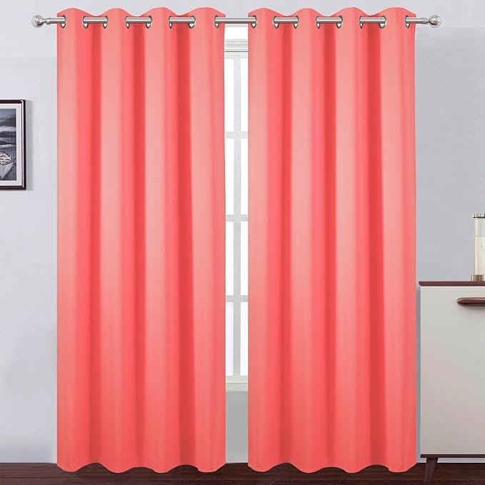 LEMOMO Blackout Curtains 52 x 90 Inch Long Coral Curtains Set of 2 Panels Room