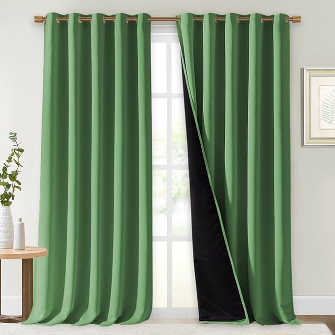 NICETOWN Total Shade Curtains and Draperies, Forest Green, Package of 2