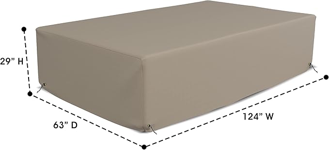 Covers & All Patio Sectional Sofa Set Cover 160 GSM PVC Emboss Fabric Outdoor Furniture Table and Chair Set Cover with Drawstring for Snug Fit (124" W x 63" D x 29" H, Beige)