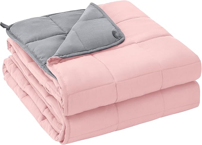 yescool Weighted Blanket for Adults (22 lbs, 60" x 80", Pink Grey) Cooling Heavy Blanket for Sleeping Perfect for 210-230 lbs, Queen Size Breathable Blanket with Premium Glass Bead, Machine Washable