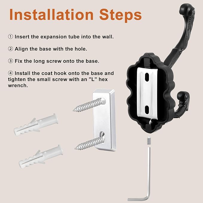 Zonon 4 Pcs Black Wall Hooks Set Vintage Coat & Towel Hooks