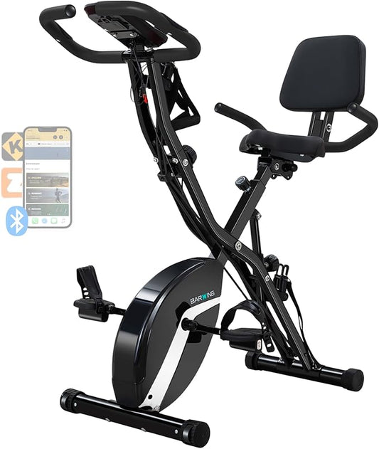 BARWING Stationary Exercise Bike for Home Workout, 5 IN 1 Foldable Indoor Cycling Bike for Seniors, 350LB Capacity, 16-Level Magnetic Resistance, Seat Backrest Adjustments
