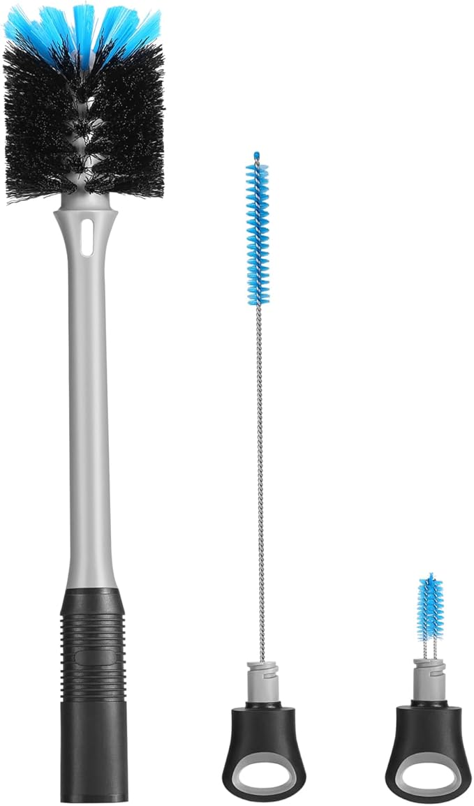 3-in-1 Bottle Brush with Straw Cleaning Brush and Nipple Cleaner, Long Handle Water Bottle Scrubbing Brush, Built for Cleaning Sport Bottles, Baby Bottles, Coffee Mugs, Flask