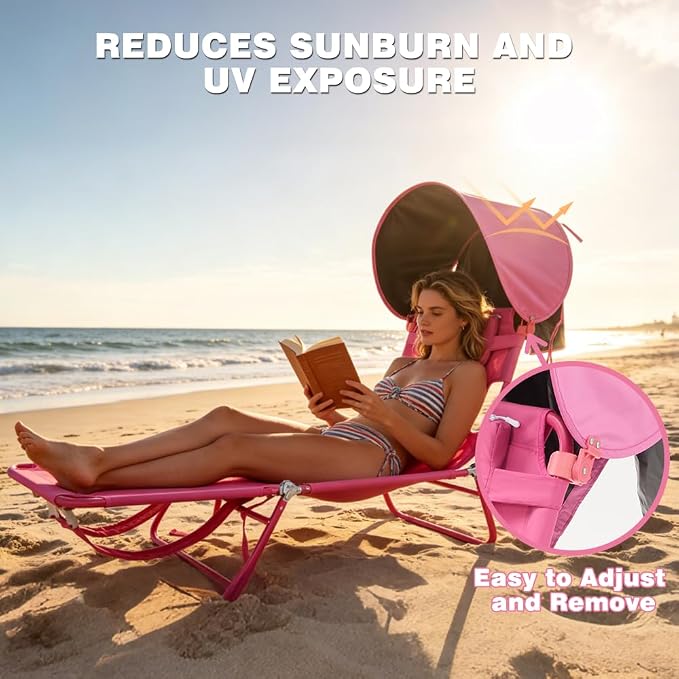 SUNNYFEEL Tanning Chair with Canopy, Face Down Lounger with Backpack Straps | 2-Pack Tanning Chair with Canopy, Face Down Lounger with Backpack Straps
