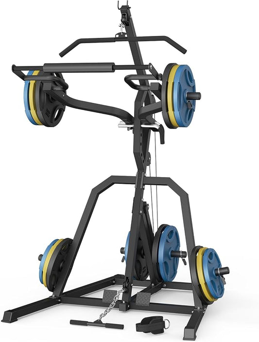 DONOW Leverage Gym Power Rack Squat Rack Lever Gym with LAT Low Row System Home Gym System Workout Station 2:1 Ratio (Without Weight Plates)