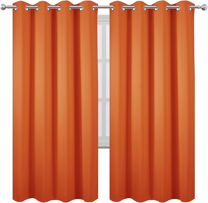 LEMOMO Blackout Curtains 66 x 72 Inch Long Orange Curtains Set of 2 Panels Room