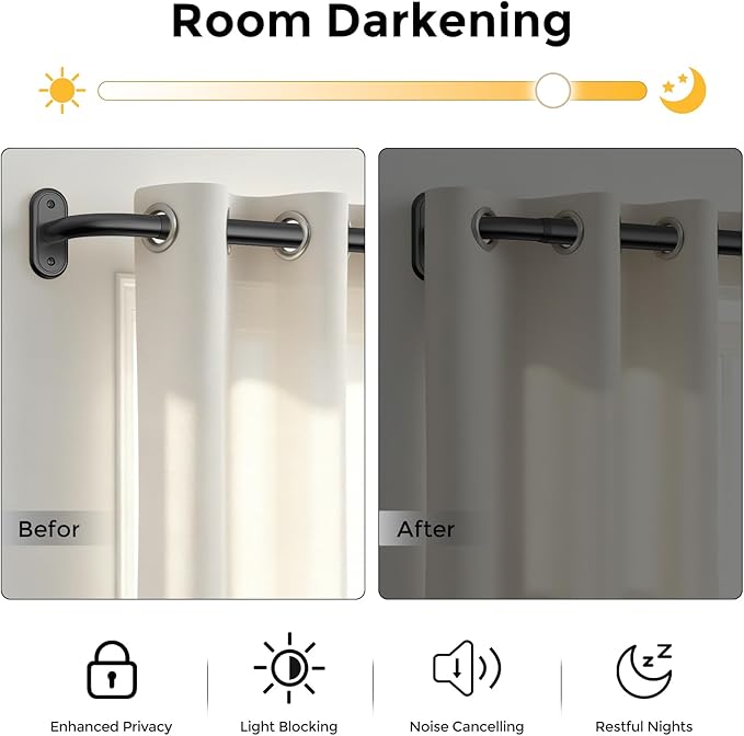 Curtain Rods 32-46 Inch, 1 Inch Adjustable Heavy Duty Room Darkening Window