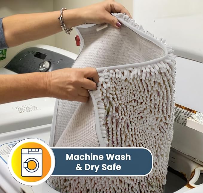 Muddy Mat® | Super Water Absorbent Door Mat Indoor, Microfiber Quick Dry Chenille Entryway Rug, Slip Resistant Front Door Mat, Indoor Mats for Entryway, Machine Washable Pet Rug, White 32" x 70"
