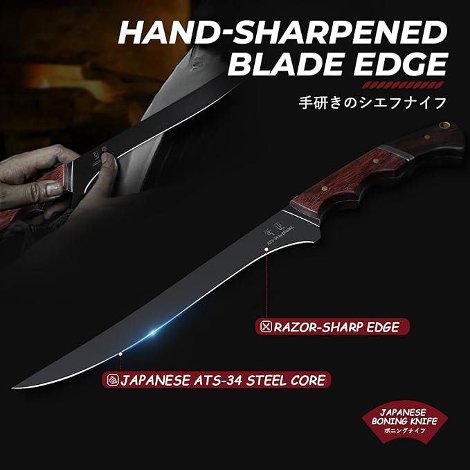 Boning Knife 7 inch - Brisket Trimming Knives for Meat Cutting, Black Butcher Slicing Knives with Full Tang Handle, Kitchen Fillet Knife for Birthday Dad Mom Gift