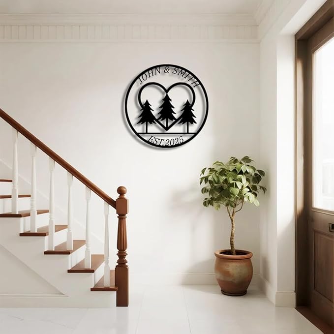 Custom Metal Sign with Pine Trees | Personalized Couple Love Metal Signs | Wedding Gift | Indoor Decor Gift for Women, Men, Wife, Parents, Couple