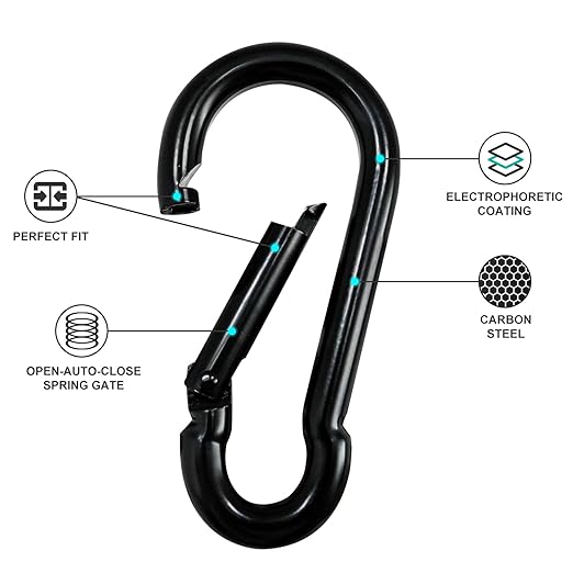 KINLINK 10 Pack Black Carabiner Clip, 3.15 inch Heavy Duty Spring Snap Hook, Small Caribeener Clips for Outdoor Camping, Swing Set, Hammock, Hiking Travel, Fishing, Quick Link Keychain