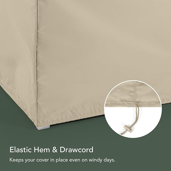 Covermates Elite Outdoor Patio Sofa Cover – Water-Resistant 300D Polyester, Double-Stitched Seams, Elastic Hem, Auto-Locking Drawcord & Mesh Vent for Moderate Weather, 64W x 34D x 30H, Khaki