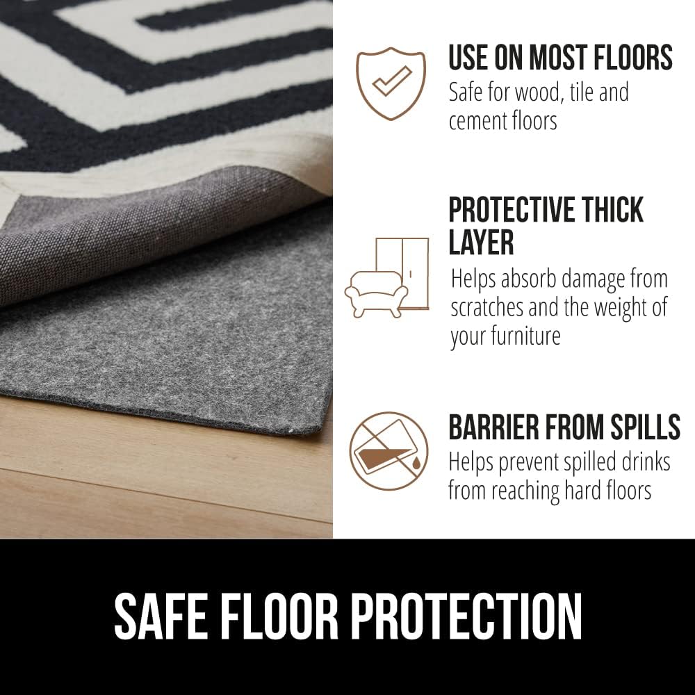 GORILLA GRIP Felt and Natural Rubber Stay in Place Slip Resistant Rug Pad, 1/8in Thick, 2x3 FT Protective Padding Under Area Rugs, Cushioned Gripper Pads, Carpet Runners, Hardwood Floors Protection