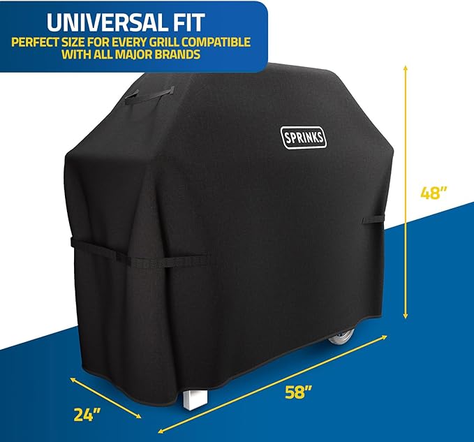 SPRINKS® Grill Cover Weatherproof Grillcover for Weber, Napoleon, Enders - Extra Handles Gas Grill Oxford 600D Fabric [58in x 24in x 48in] - Black